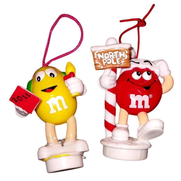 Vintage M&M's Yellow and Red Christmas Ornaments - Picture 1 of 5